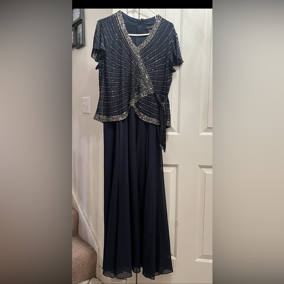 J Kara NWT Beaded Faux Wrap Long Dress - size 14W - Picture 2 of 9